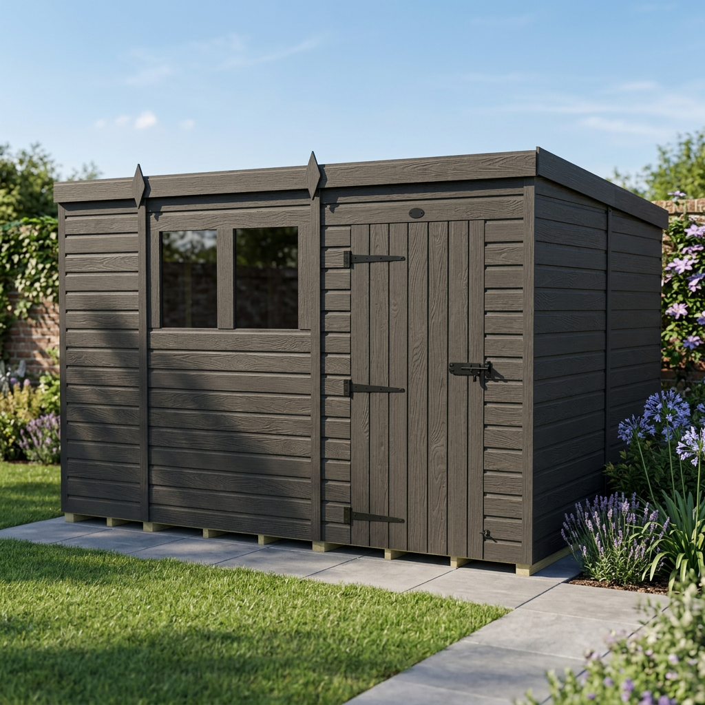 10x8 Pent Composite Shed (Single Door, With Windows)