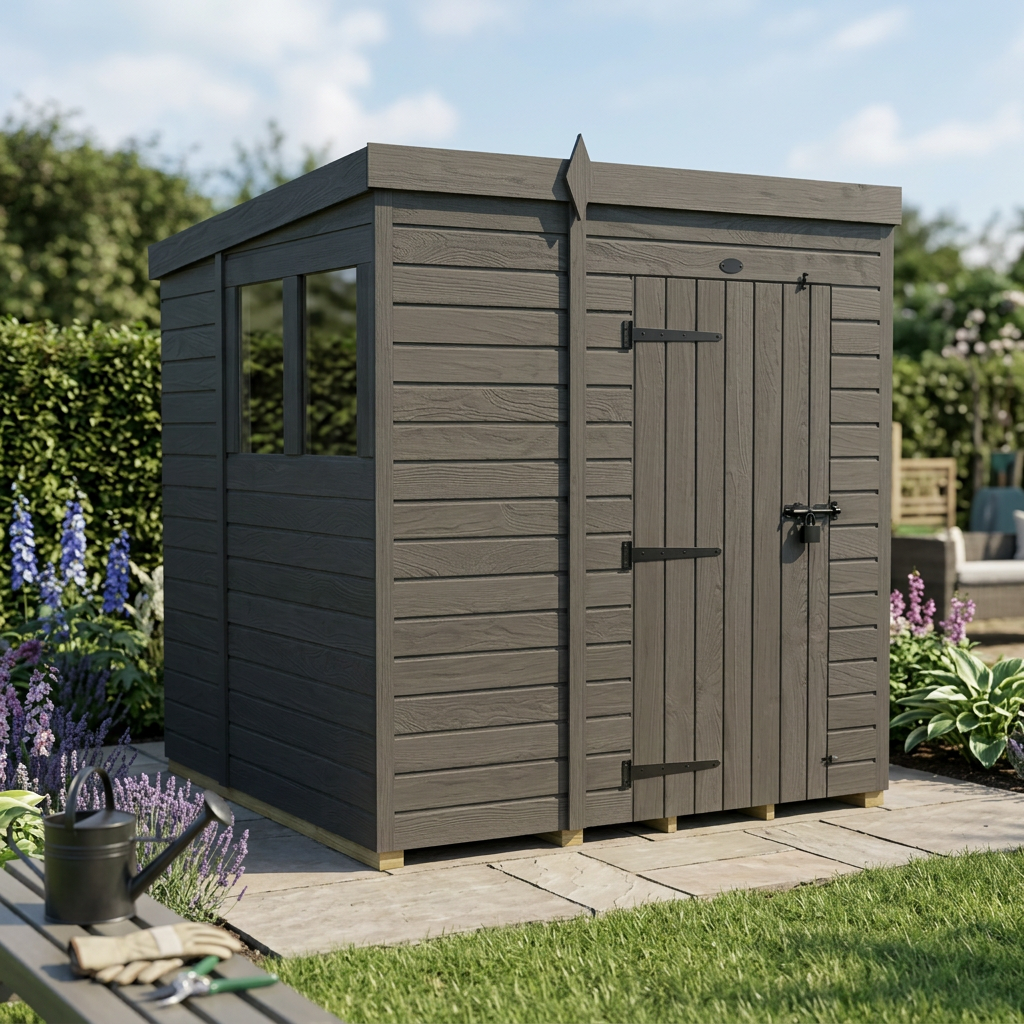 7x6 Pent Composite Shed (Single Door, With Windows)