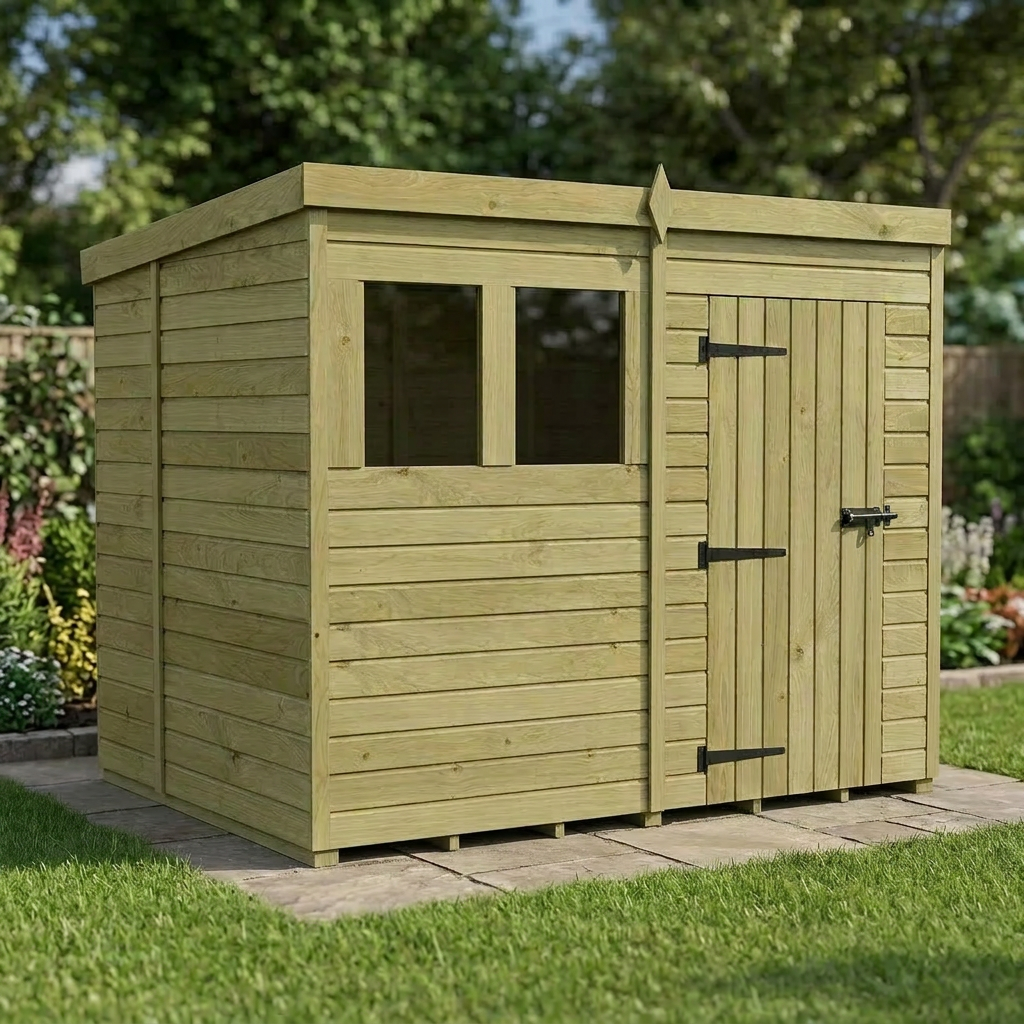 8 x 6 Pent Shed (Single Door, With Windows)