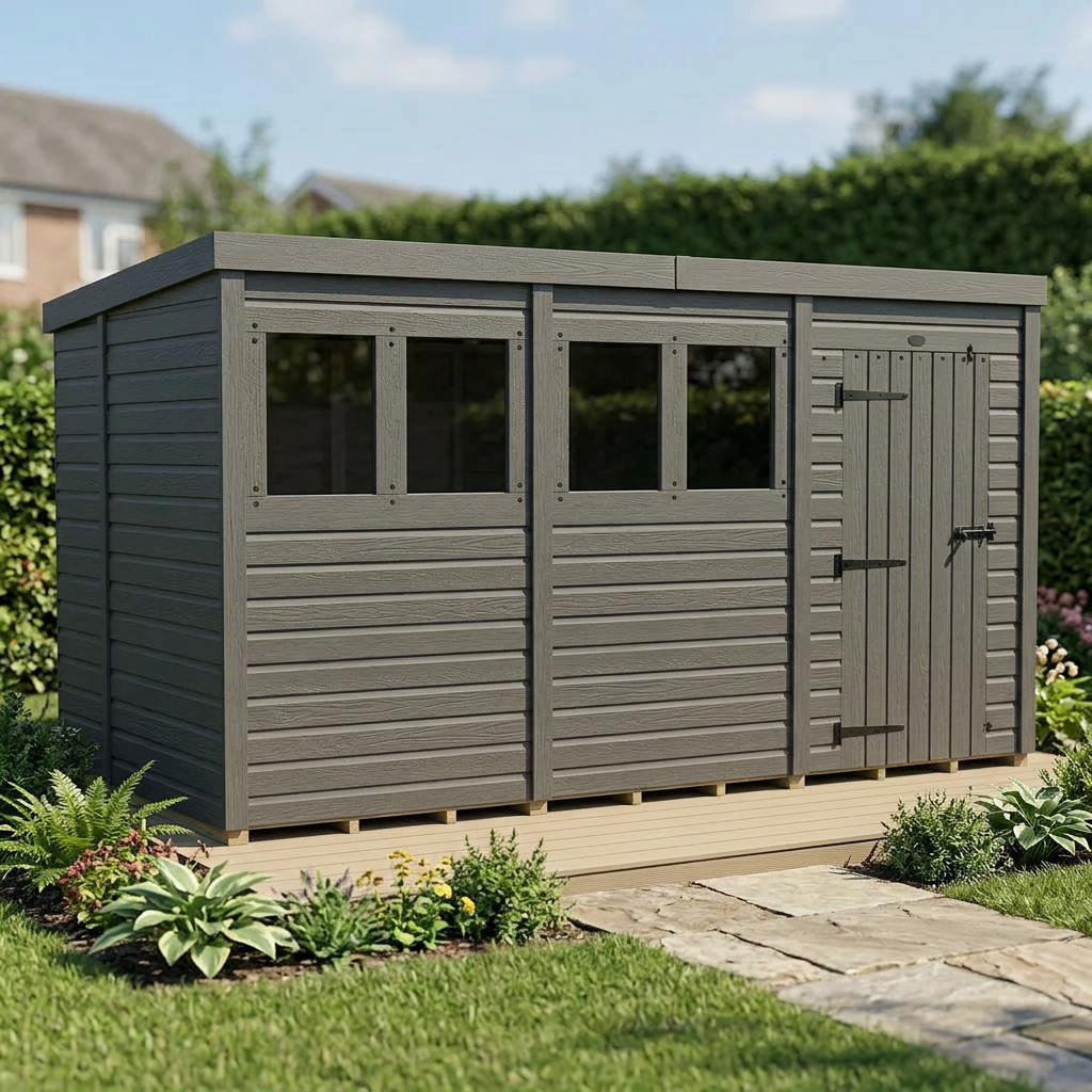 12x6 Pent Composite Shed (Single Door, With Windows)