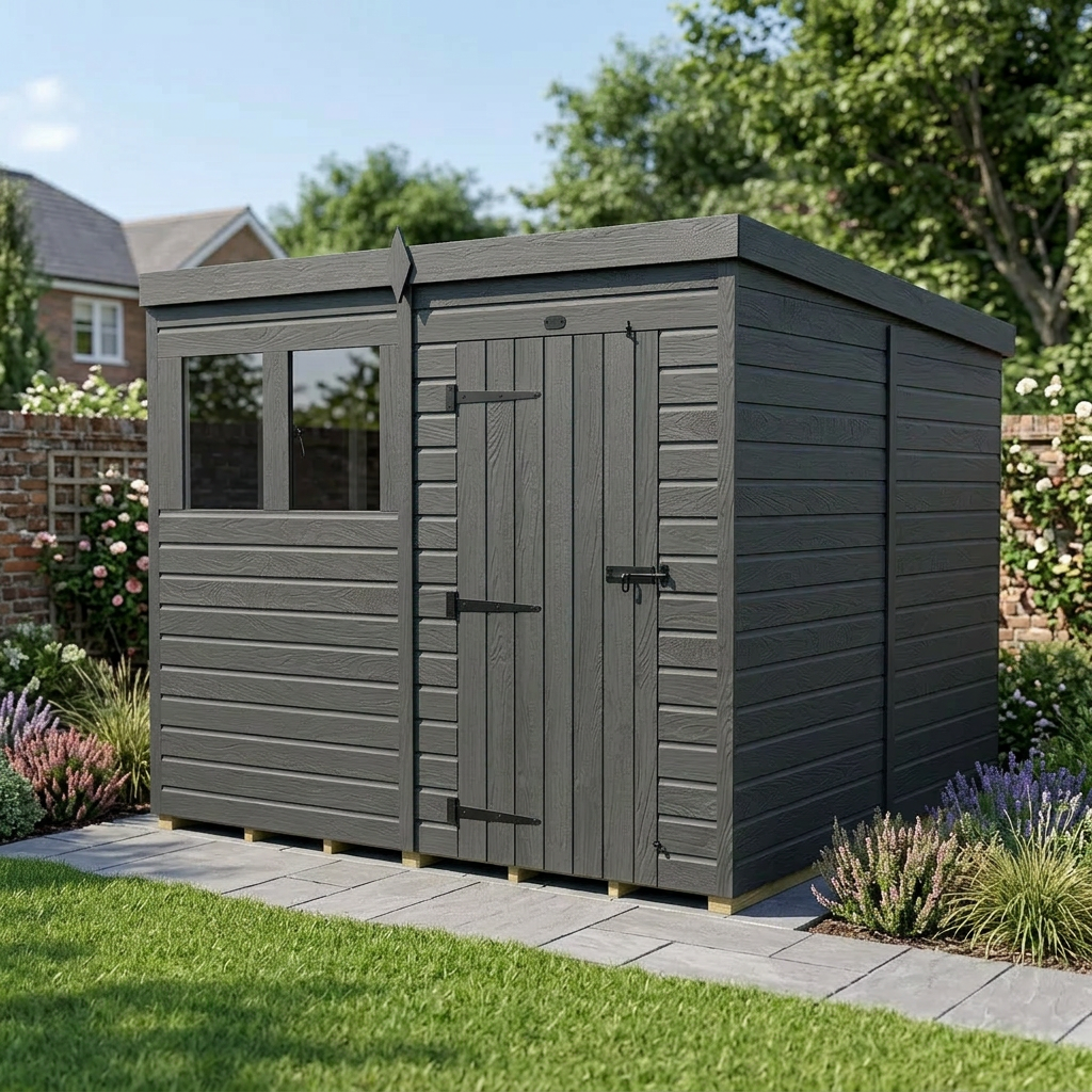 8x8 Pent Composite Shed (Single Door, With Windows)