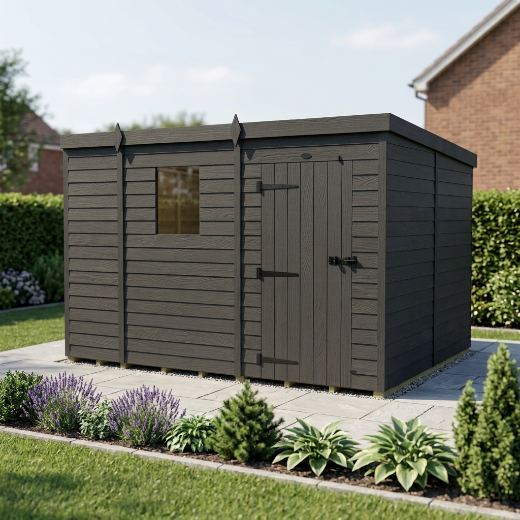9x8 Pent Composite Shed (Single Door, With Windows)