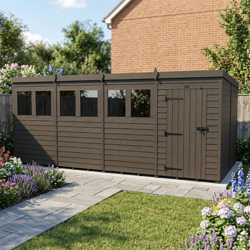 16x8 Pent Composite Shed (Single Door, With Windows)