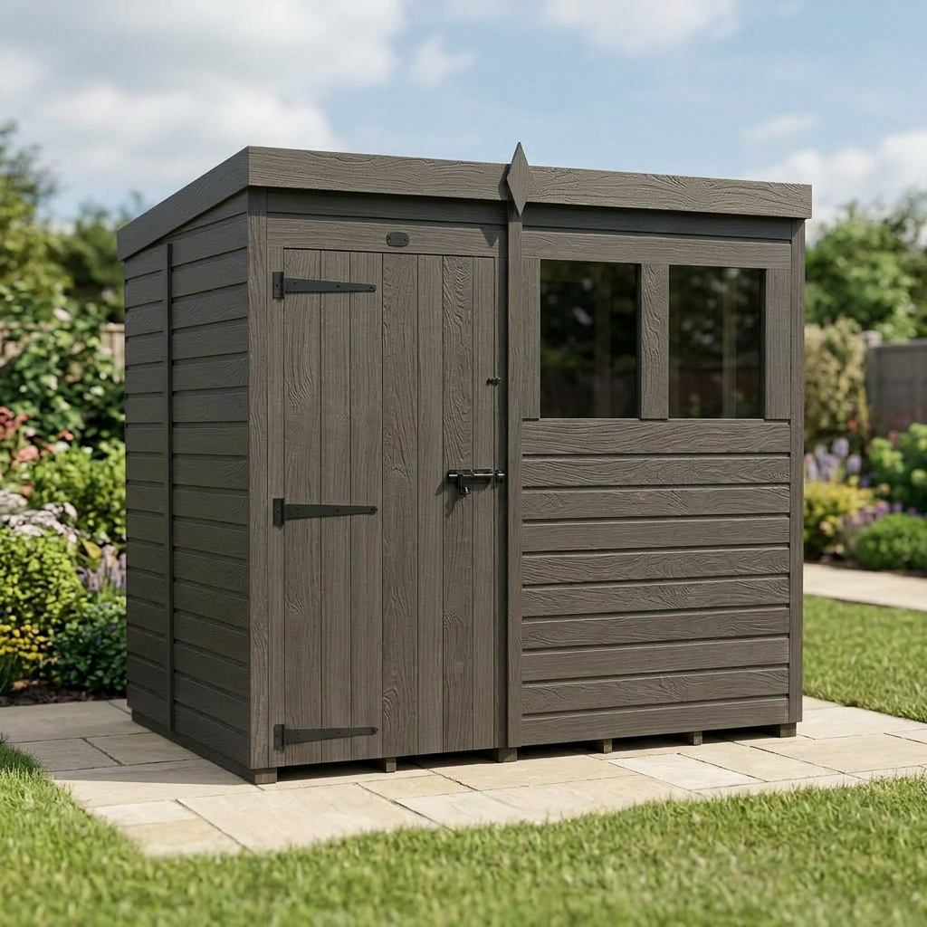 7x5 Pent Composite Shed (Single Door, With Windows)