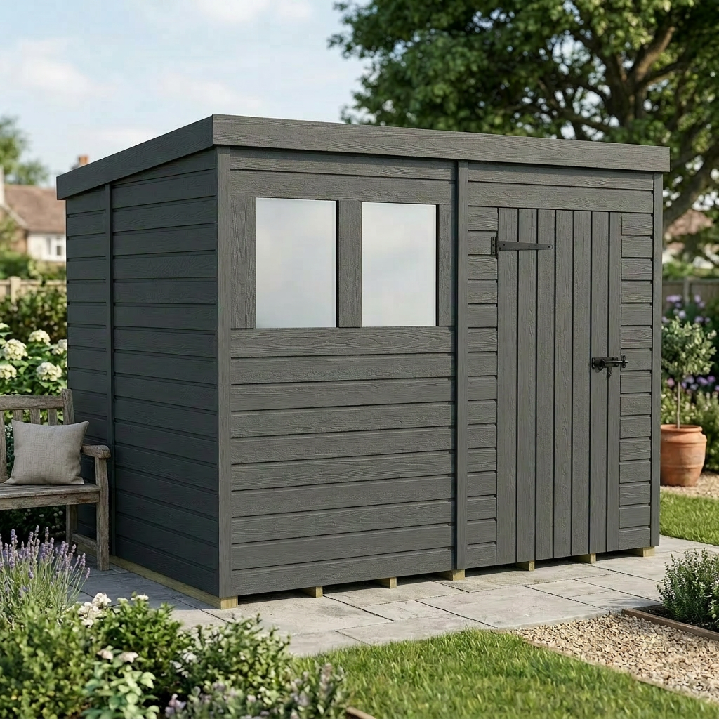 8x6 Pent Composite Shed (Single Door, With Windows)