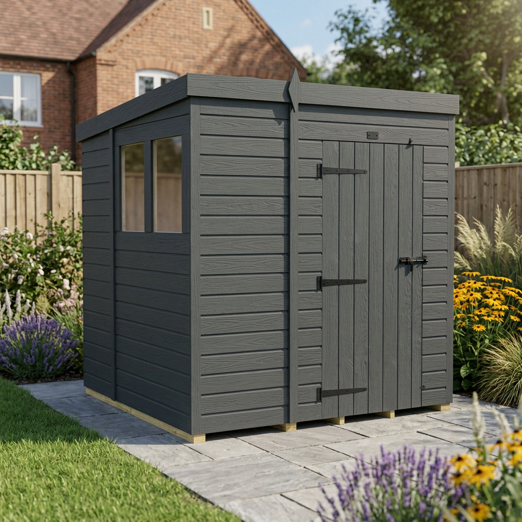 6x7 Pent Composite Shed (Single Door, With Windows)