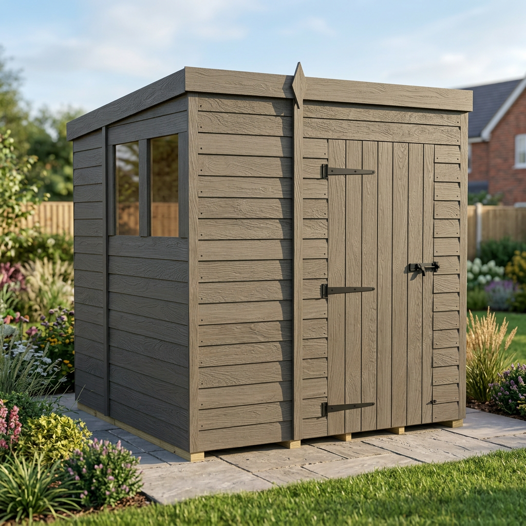 7x7 Pent Composite Shed (Single Door, With Windows)