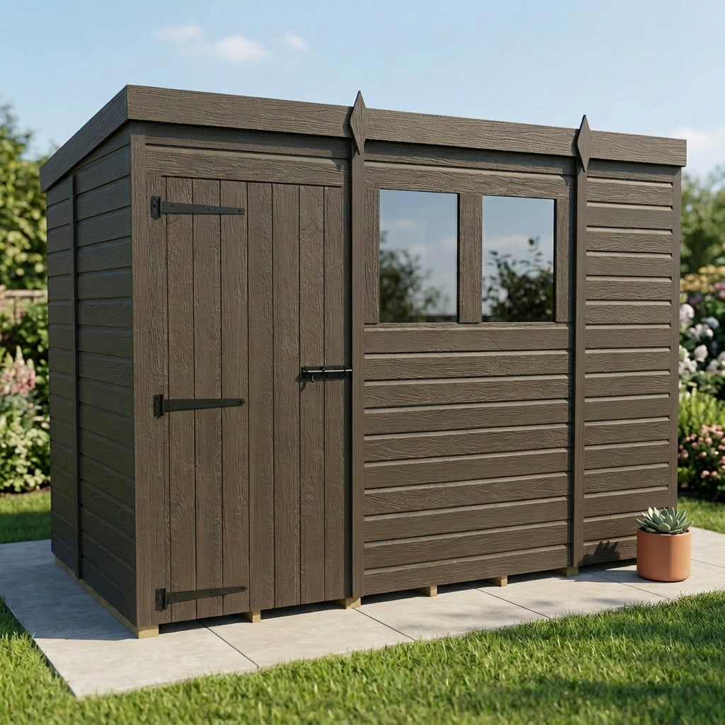 9x5 Pent Composite Shed (Single Door, With Windows)