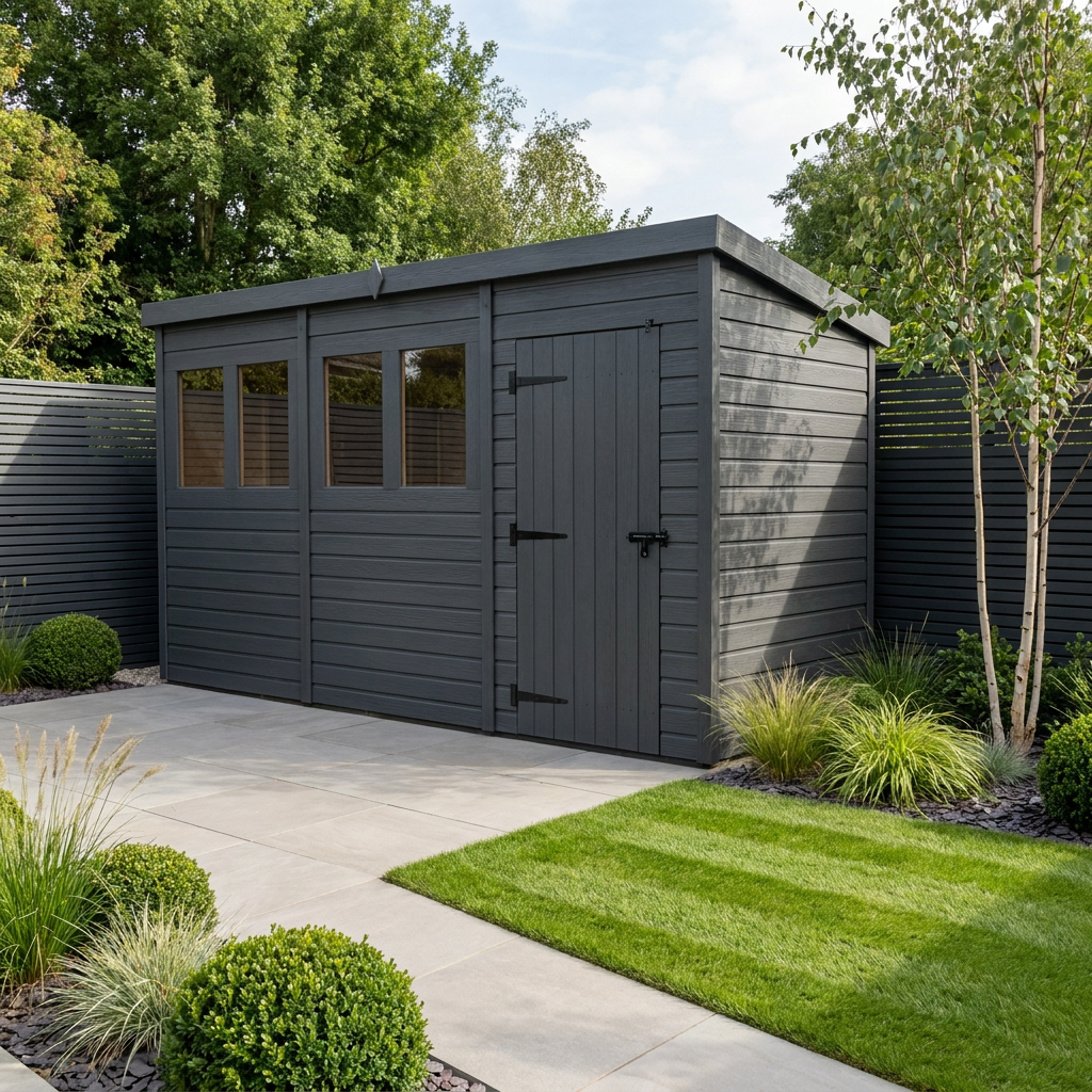 12x4 Pent Composite Shed (Single Door, With Windows)