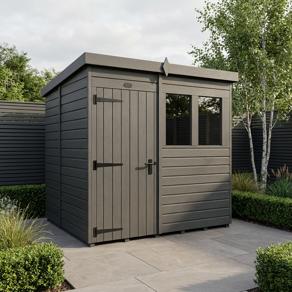 7x5 Pent Composite Shed (Single Door, With Windows)