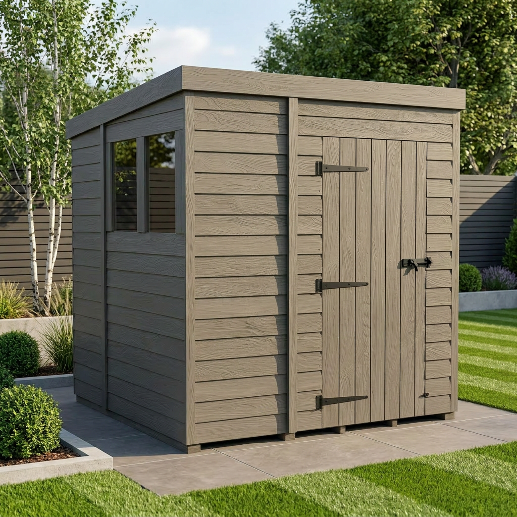 7x7 Pent Composite Shed (Single Door, With Windows)