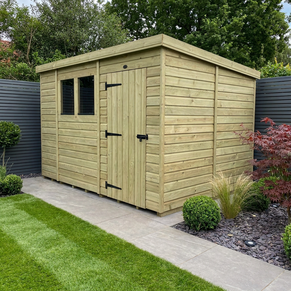 10 x 8 Pent Shed (Single Door, With Windows)