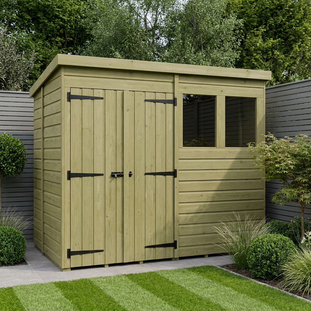 8 x 5 Pent Shed (Double Door, With Windows)