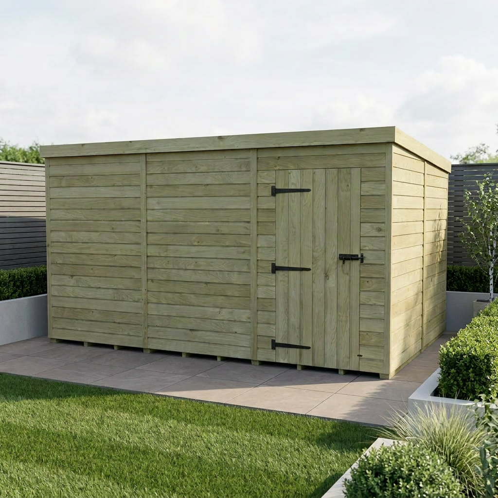 12 x 8 Pent Shed (Single Door, No Windows)