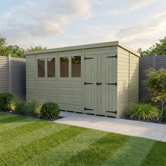 14 x 8 Pent Shed (Double Door, With Windows)