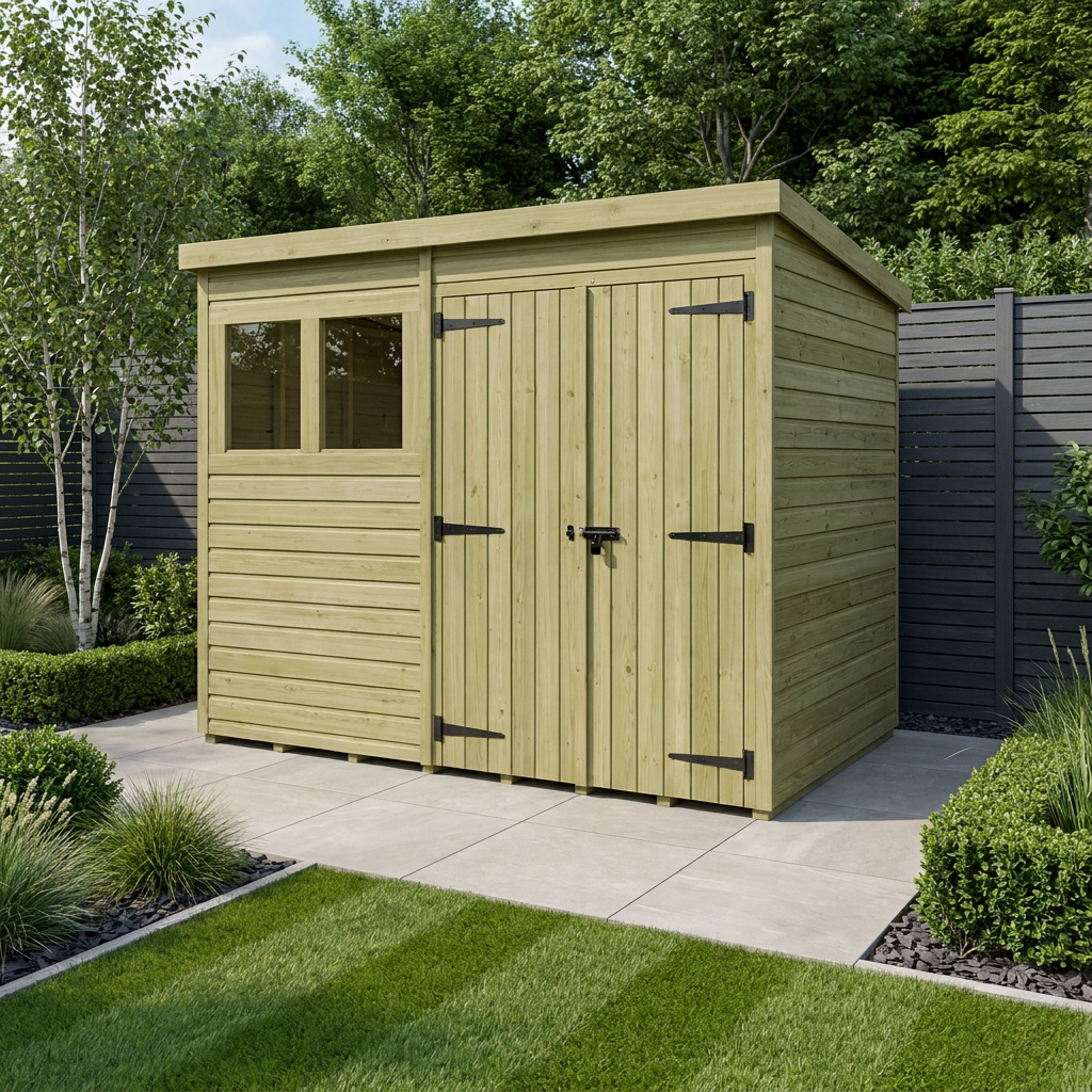 8 x 4 Pent Shed (Double Door, With Windows)