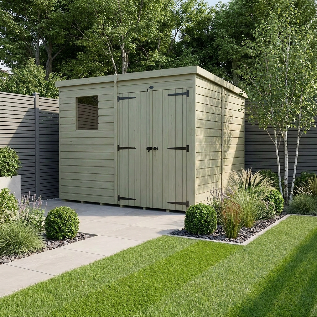7 x 7 Pent Shed (Double Door, With Windows)