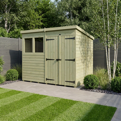 8 x 8 Pent Shed (Double Door, With Windows)