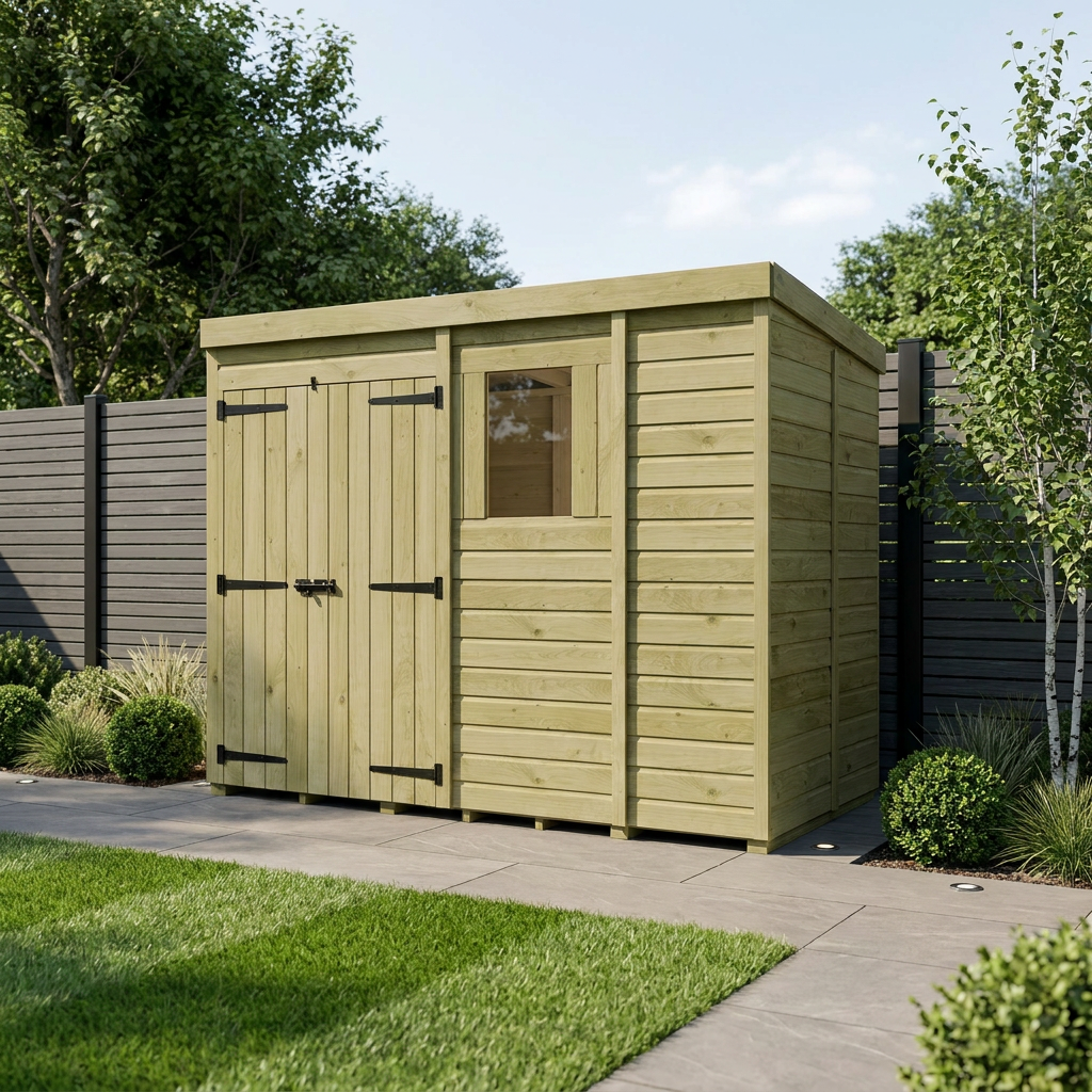 9 x 5 Pent Shed (Double Door, With Windows)