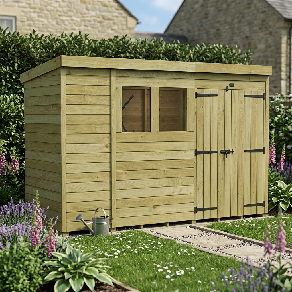 10 x 4 Pent Shed (Double Door, With Windows)