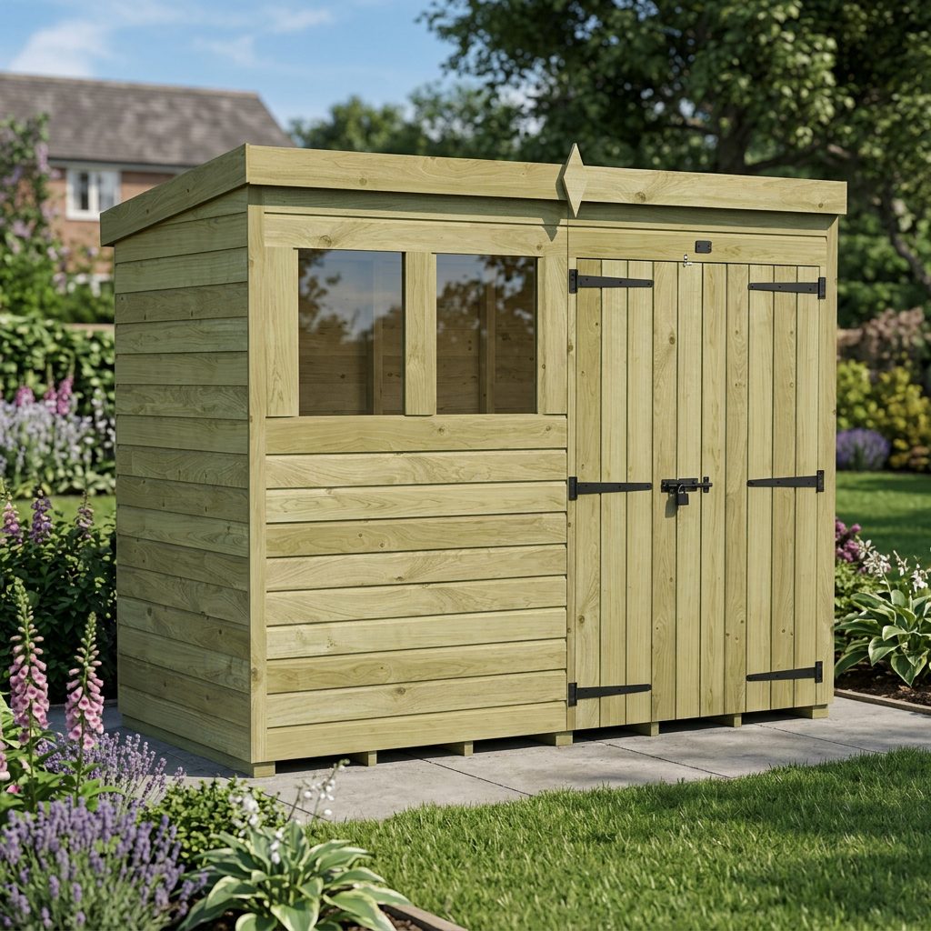 8 x 4 Pent Shed (Double Door, With Windows)