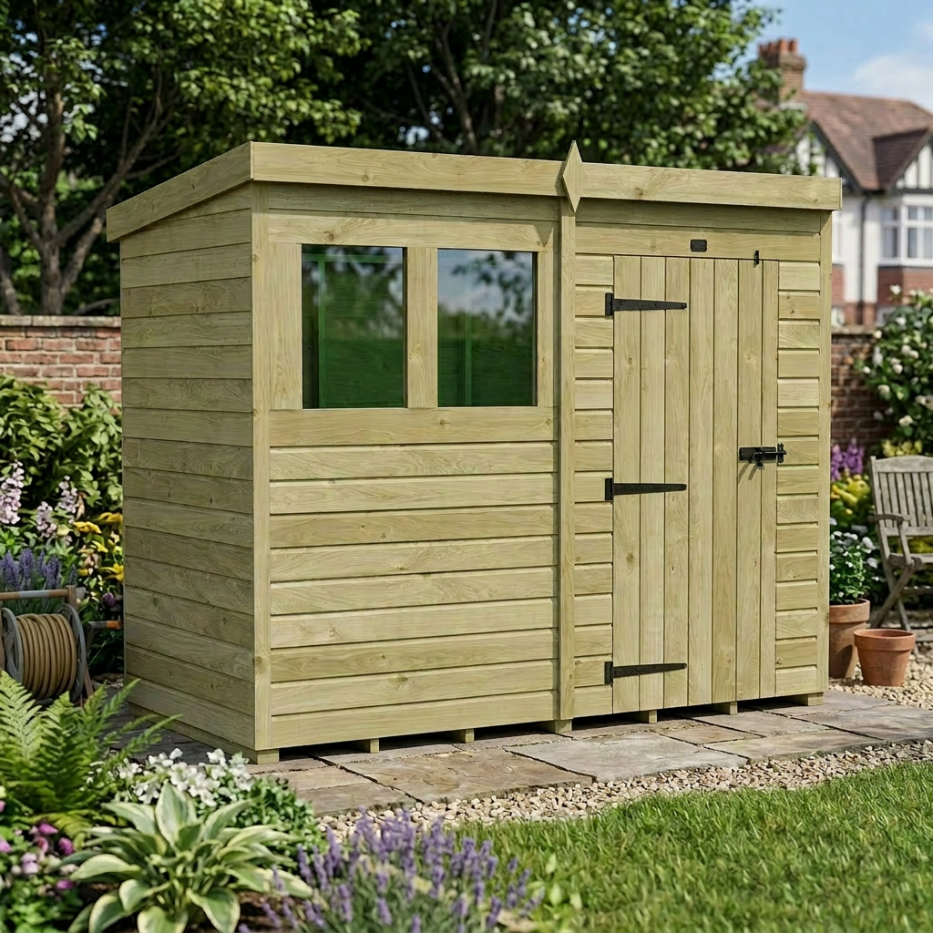 8 x 4 Pent Shed (Single Door, With Windows)