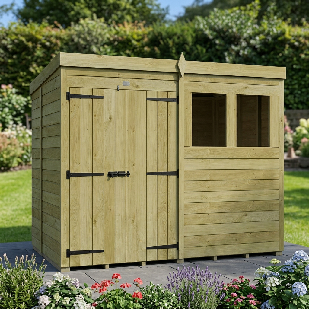 8 x 5 Pent Shed (Double Door, With Windows)