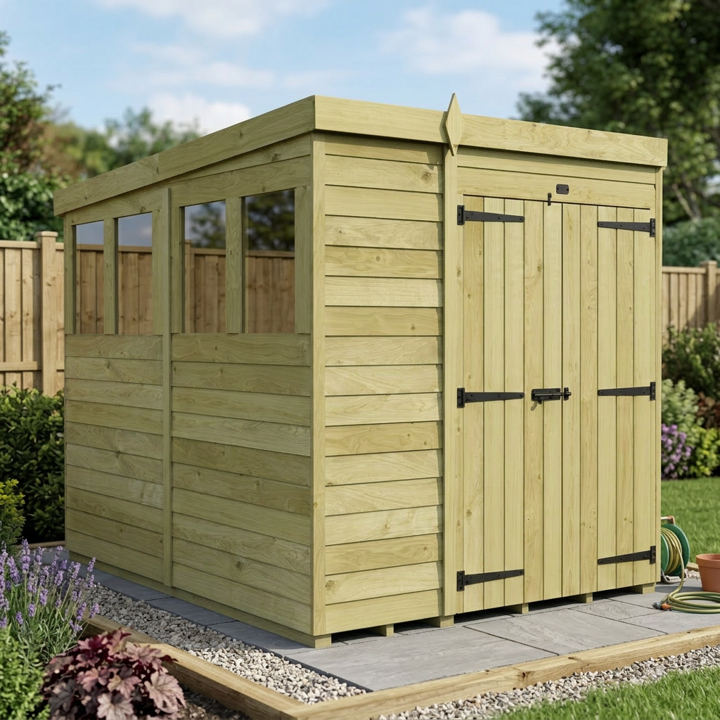 6 x 7 Pent Shed (Double Door, With Windows)