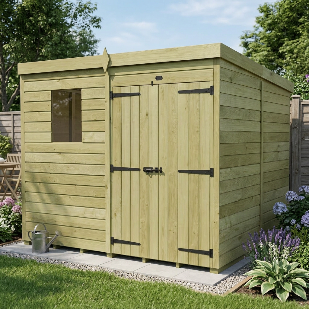 7 x 7 Pent Shed (Double Door, With Windows)
