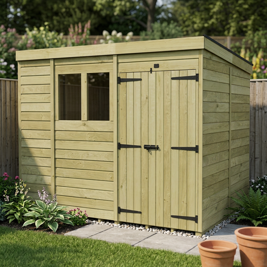 10 x 8 Pent Shed (Double Door, With Windows)