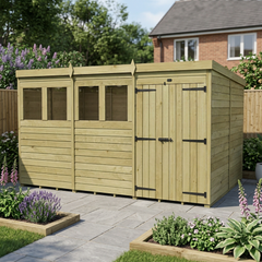 12 x 8 Pent Shed (Double Door, With Windows)