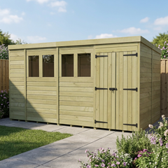 14 x 8 Pent Shed (Double Door, With Windows)