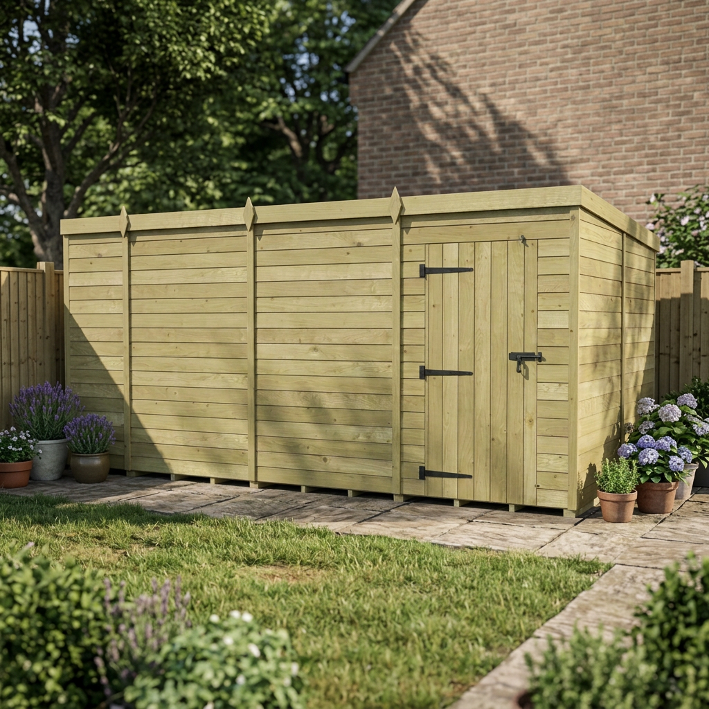 14 x 8 Pent Shed (Single Door, No Windows)