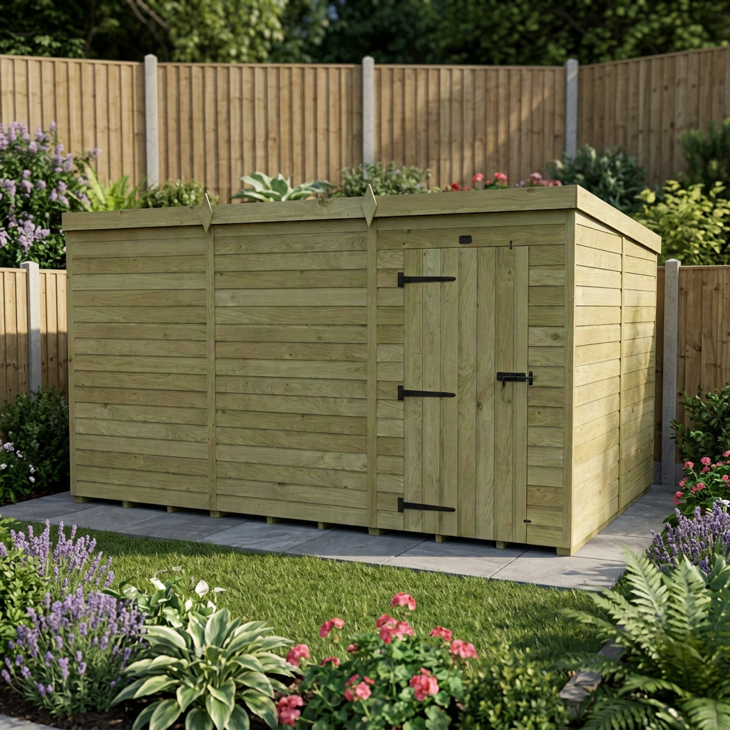 12 x 8 Pent Shed (Single Door, No Windows)