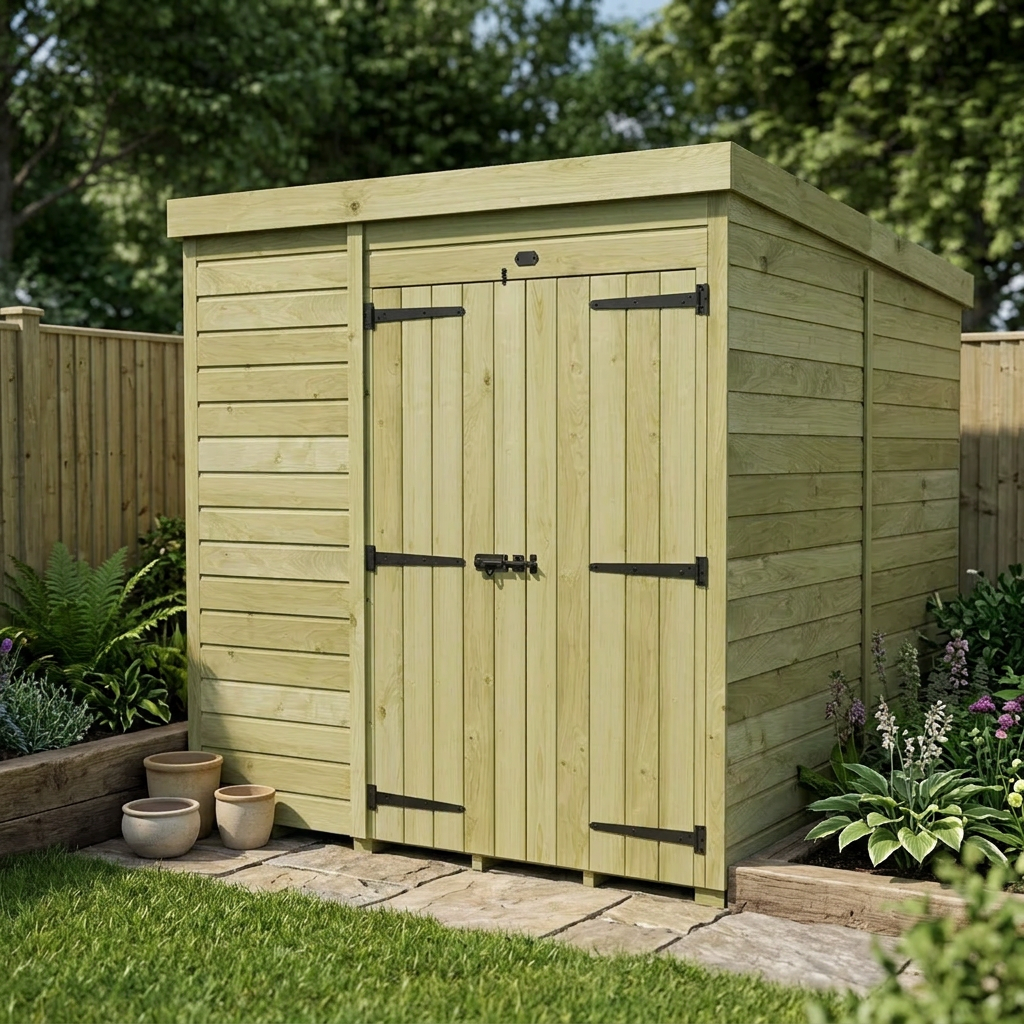 7 x 7 Pent Shed (Double Door, No Windows)