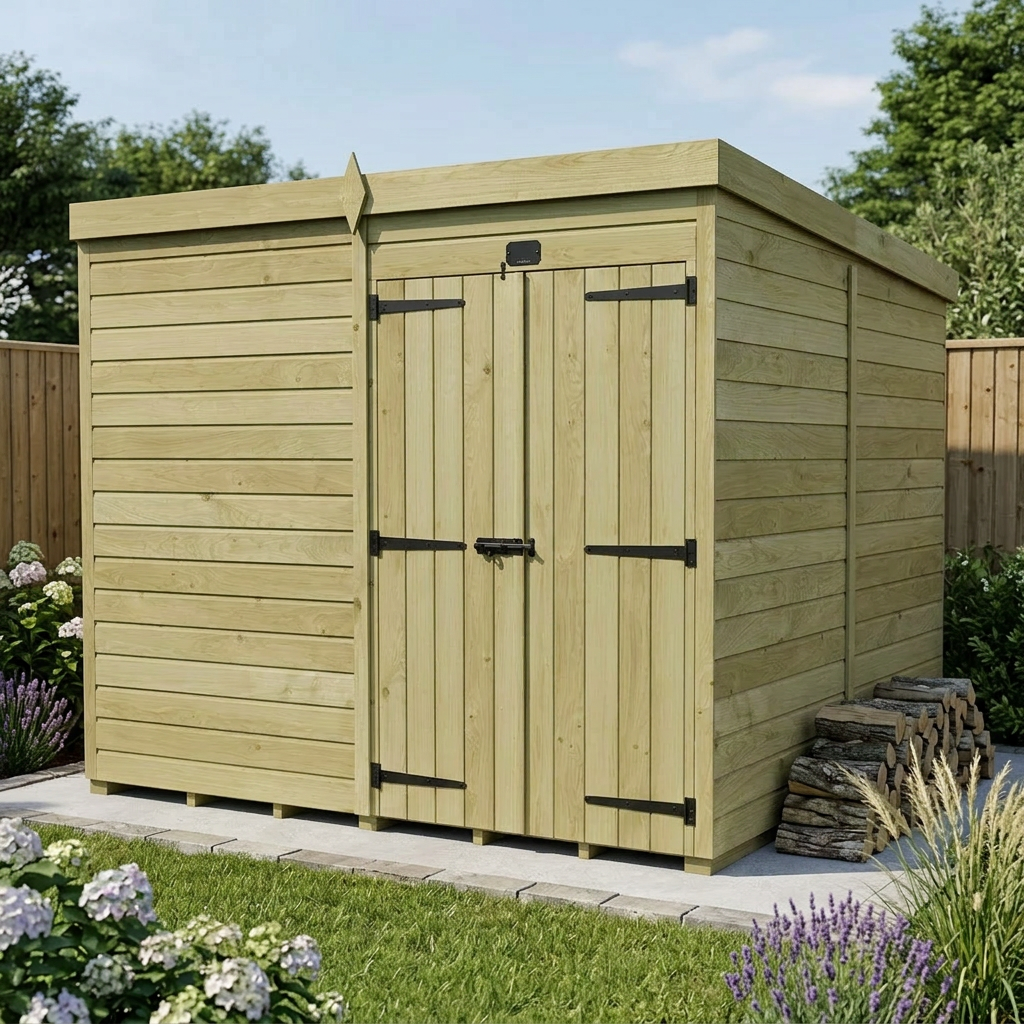 8 x 8 Pent Shed (Double Door, No Windows)