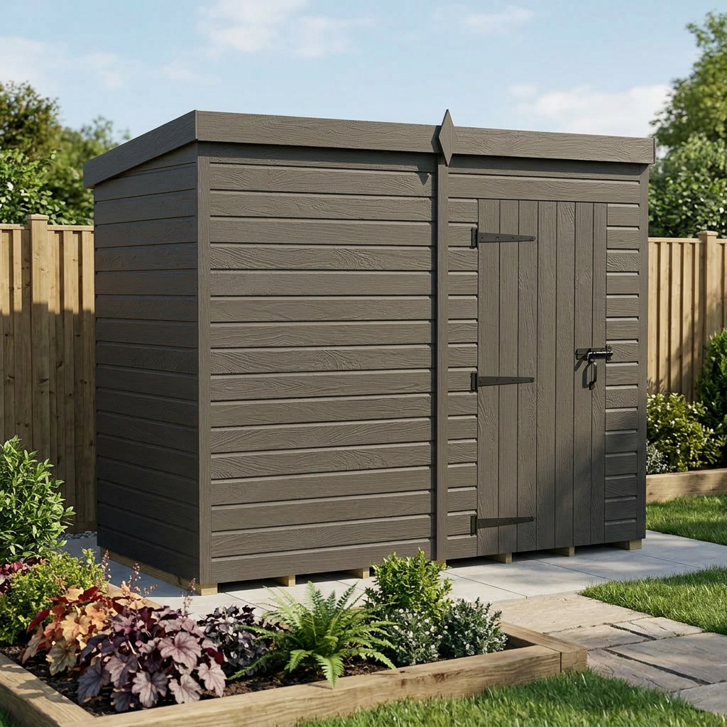 8x4 Pent Composite Shed (Single Door, No Windows)