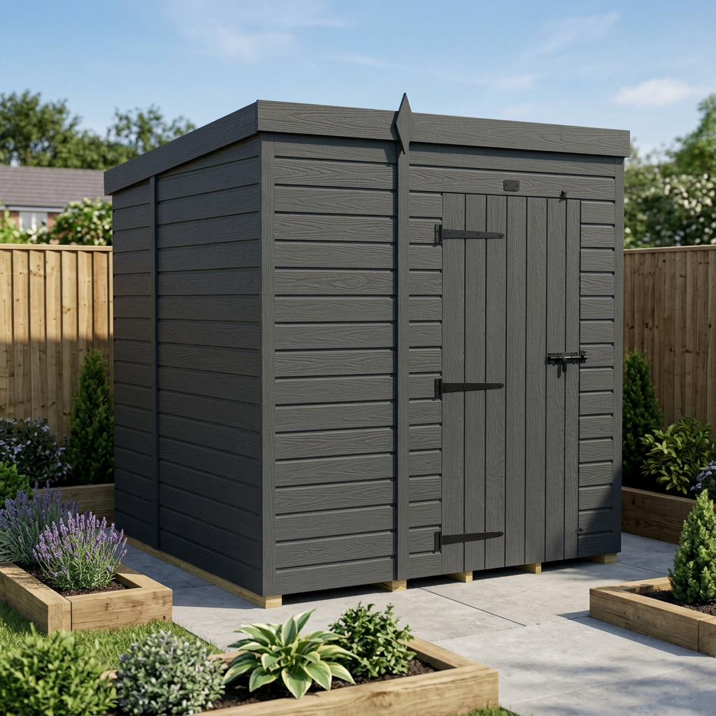 6x7 Pent Composite Shed (Single Door, No Windows)