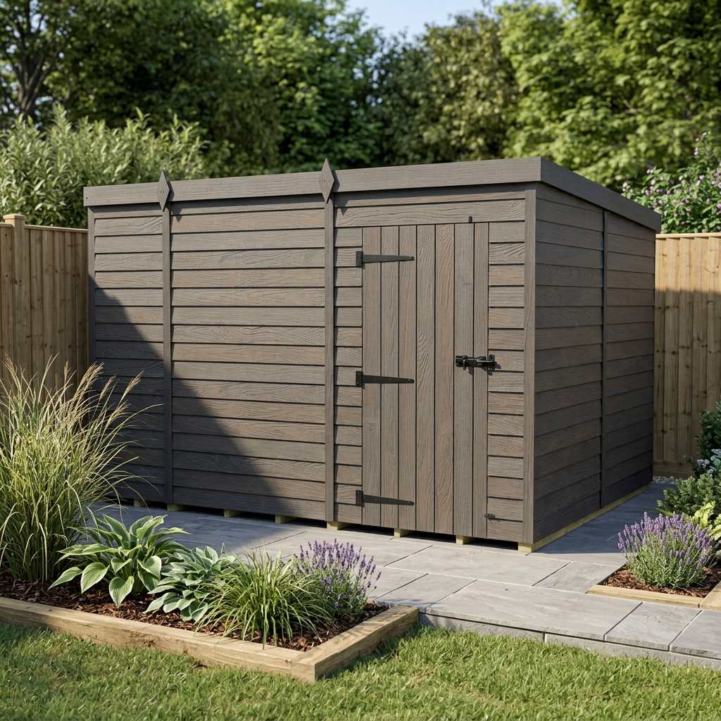 9x8 Pent Composite Shed (Single Door, No Windows)