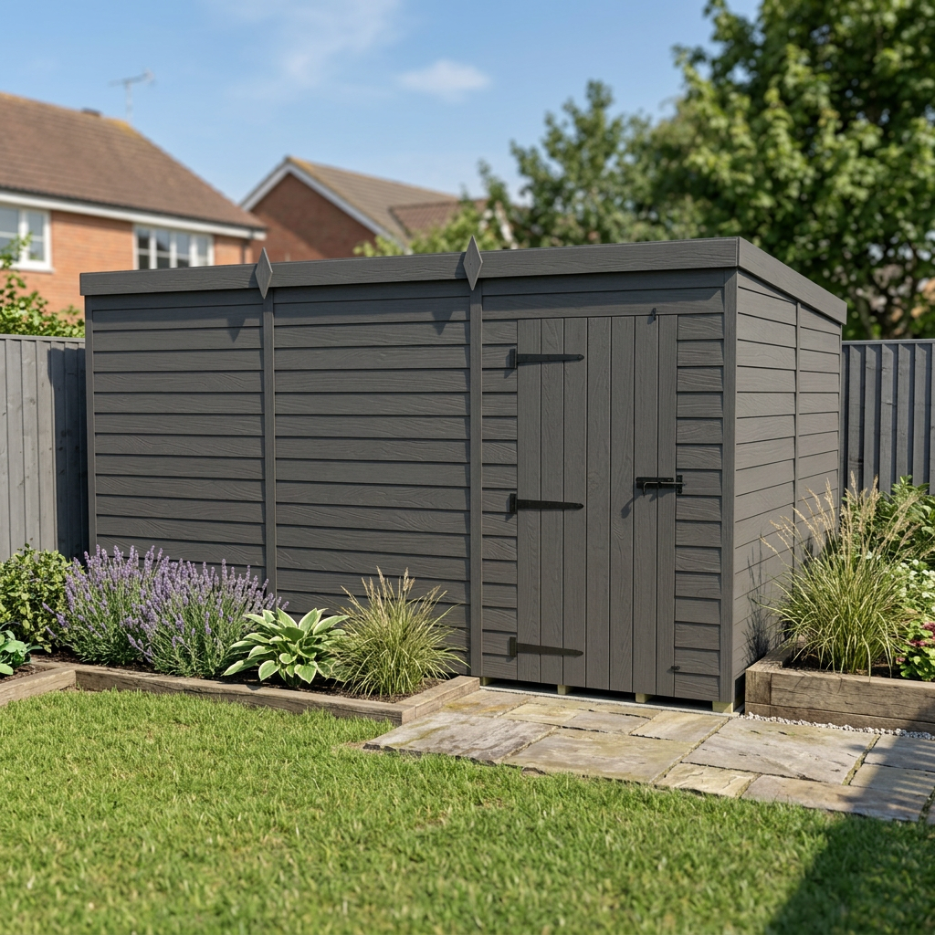 12x8 Pent Composite Shed (Single Door, No Windows)