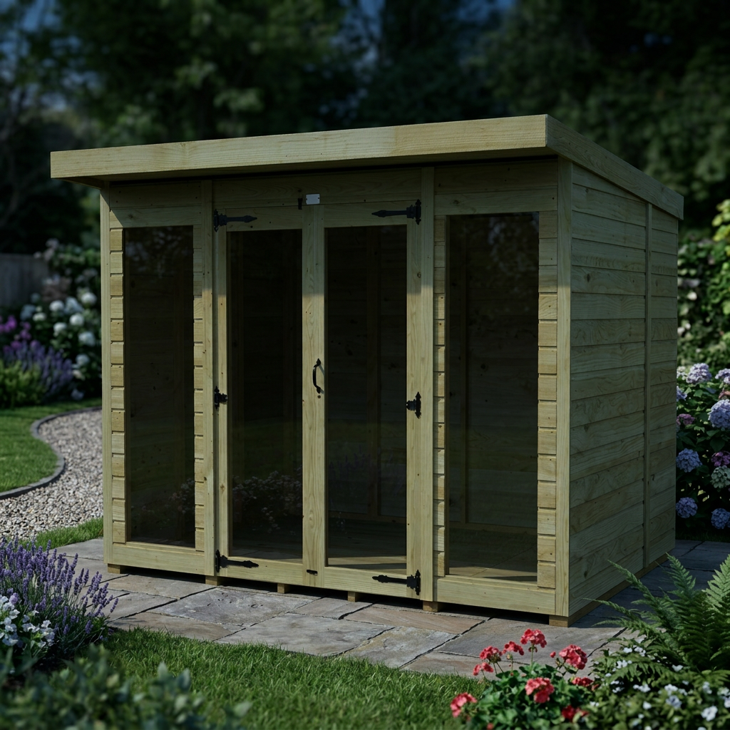 8 x 8 Pent Summer House (Full Height Window)