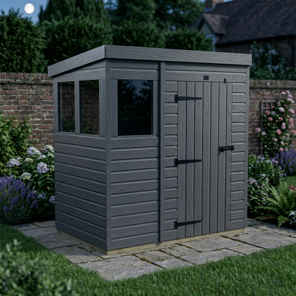 7x4 Pent Composite Shed (Single Door, With Windows)