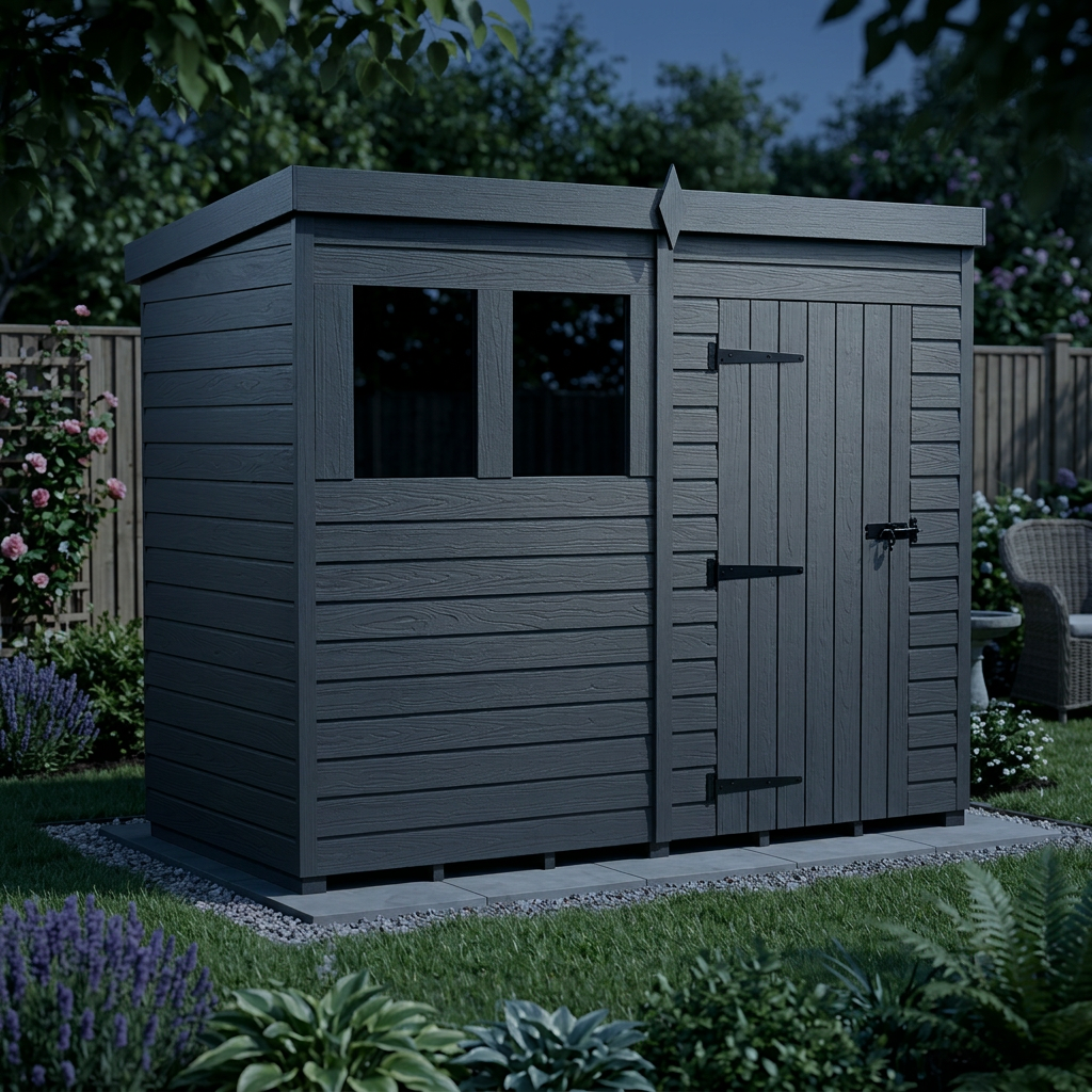8x4 Pent Composite Shed (Single Door, With Windows)