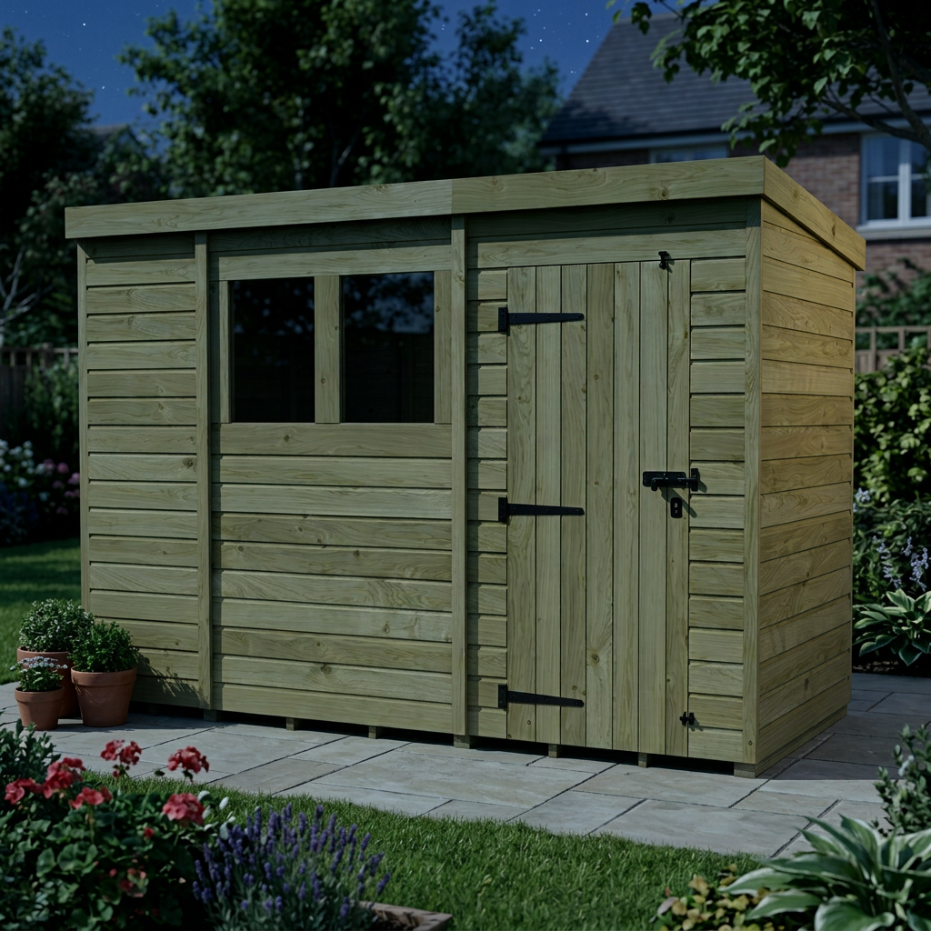 10 x 4 Pent Shed (Single Door, With Windows)