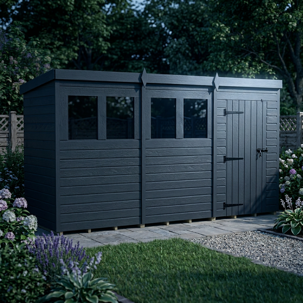 12x4 Pent Composite Shed (Single Door, With Windows)