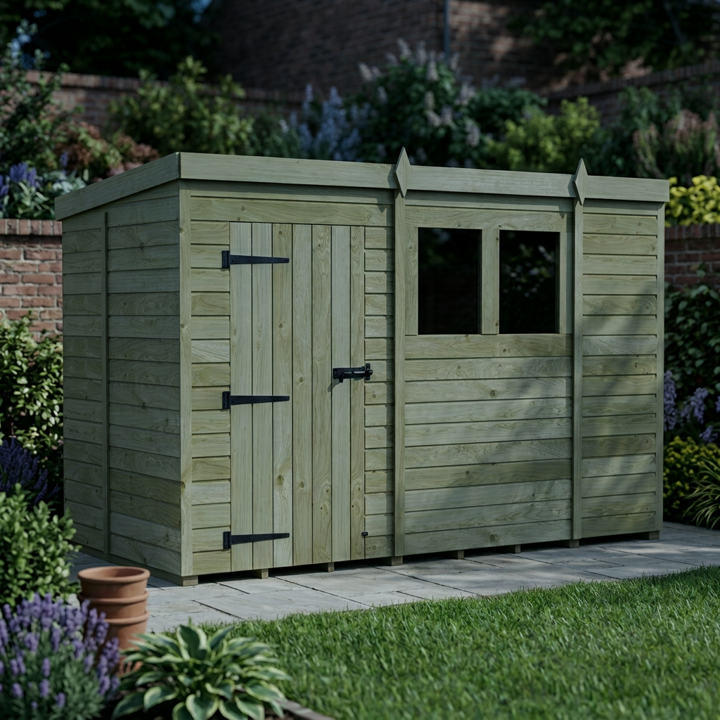 10 x 5 Pent Shed (Single Door, With Windows)