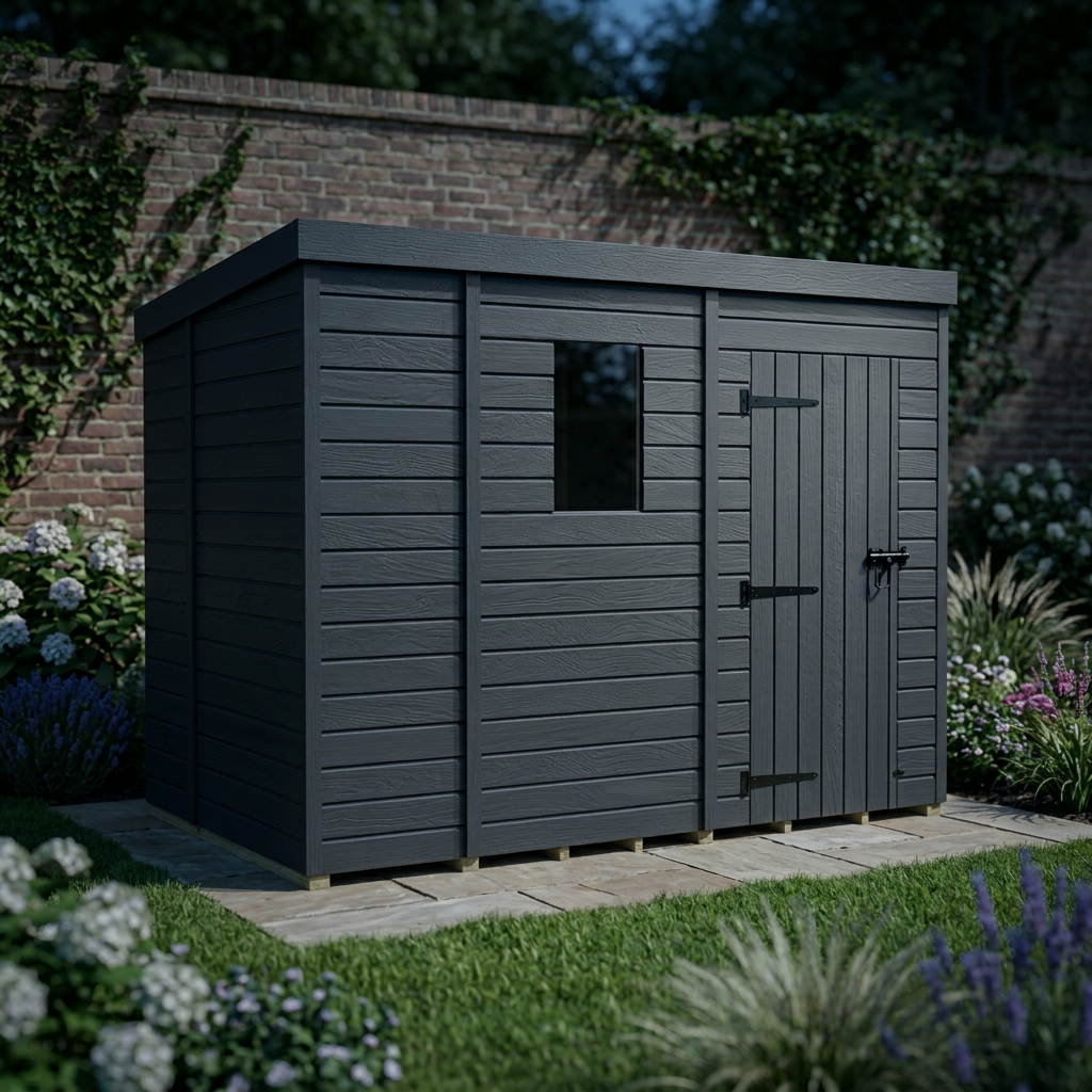 9x6 Pent Composite Shed (Single Door, With Windows)