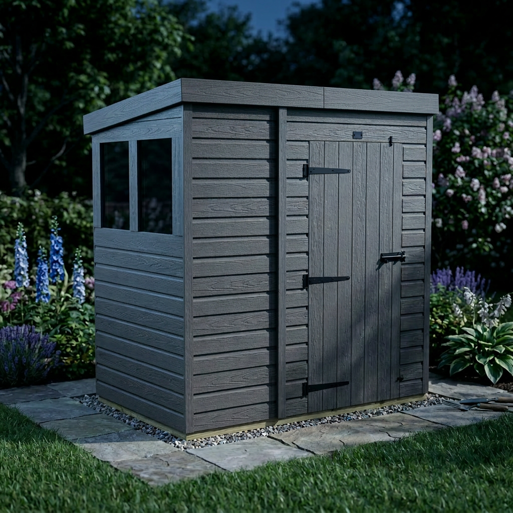 6x4 Pent Composite Shed (Single Door, With Windows)