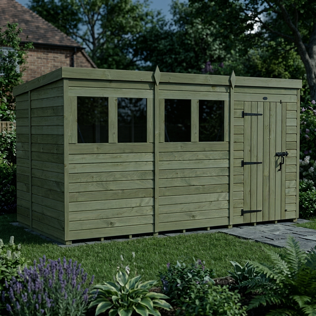 12 x 6 Pent Shed (Single Door, With Windows)