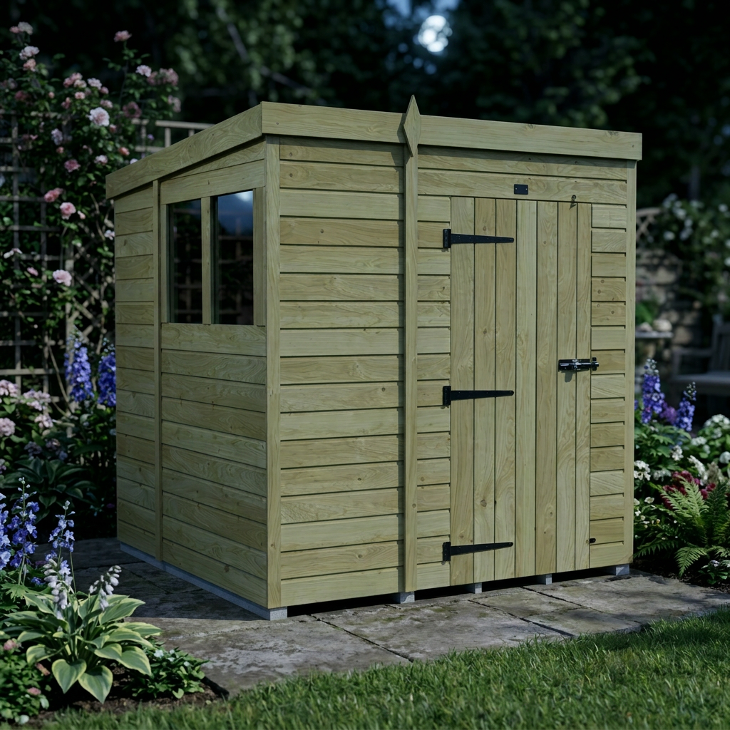 6 x 7 Pent Shed (Single Door, With Windows)